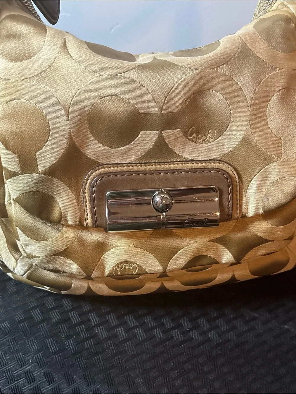 Coach Gold Satin Signature Hobo Shoulder Bag